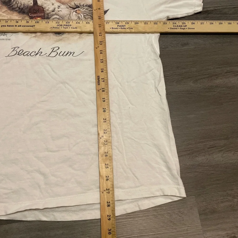 Vintage Tultex Bob Harrison Beach Bum Cat T-Shirt White XL 90s Copurrtone Tabby - Picture 5 of 5